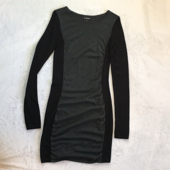 Express Black Ribbed Long Sleeve Bodycon Dress - Picture 2 of 5